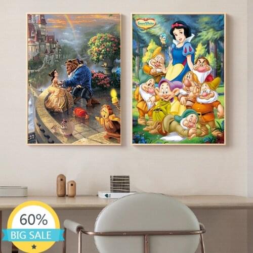 Disney Canvas Painting Cartoon Snow White Cinderella Anime Beauty and The Beast Posters and Prints Wall Art Picture Home Decor