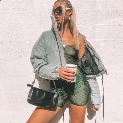 Short Cropped Thick Reflective Jacket Women 2018 Fall Winter Windbreaker Streetwear Bomber Jackets and Coats