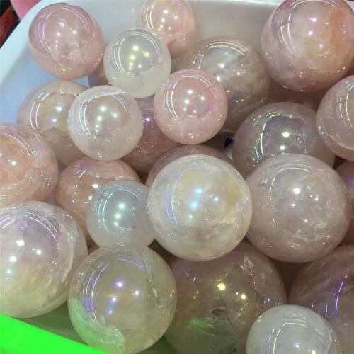 Angel Aura Rose Quartz Crystals Ball Natural Stones and Minerals Gemstone Sphere Feng Shui Home Decoration