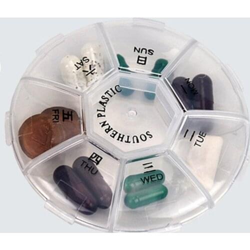 Circular Pill Box 7 Slots Round Daily Weekly Tablet Pill Case Splitter Medicine Pil Case Geneeskunde Houder Organizer Dispenser