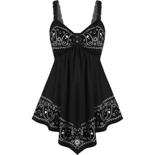 Summer Women Sexy Camisole Shoulder Straps V Neck Paisley Floral Print Sleeveless Irregular Hem Vest Blouse for Work