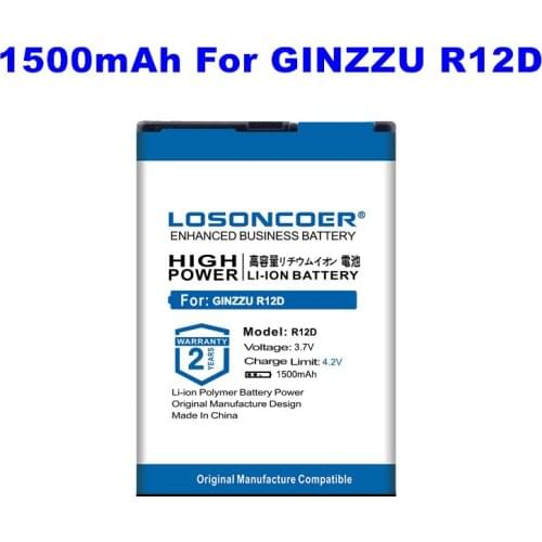 LOSONCOER 1500mAh R12D Replacement Li-ion Batteries For GINZZU R12D Mobile Phone Battery R12D Battery ~In Stock
