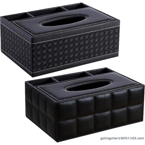P8DE Multifunctional Faux Leather Napkin Tissue Box Cover with 3 Compartments Remote Control Holder Pen Pencil Storage Desk