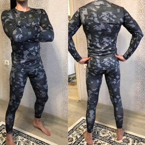 Mens Fitness Clothing Running T-shirt + Leggings 2-Pc/Set Camouflage Tights rash guard Male Sweat Gym Jogging Suit 4XL Plus siz