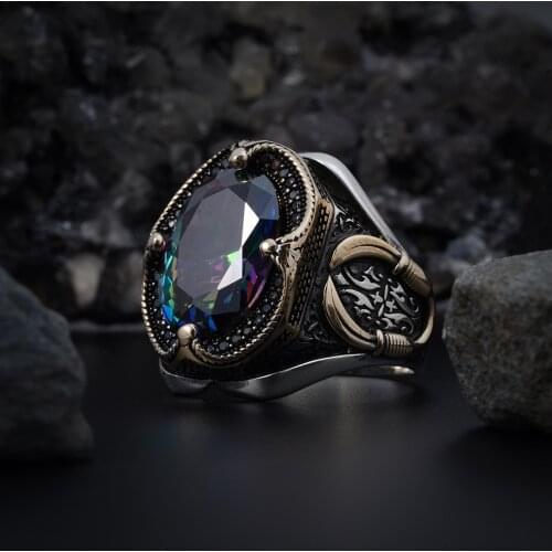 Alexandrite Mistik Topaz Natural Stone 925 Sterling Silver Ring For Men Jewelry Fashion Vintage Gift Turkish Style Rings Onyx