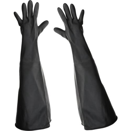 Soft 60cm Long Latex Rubber Work Gloves Safety Accs Anti-corrosion Black
