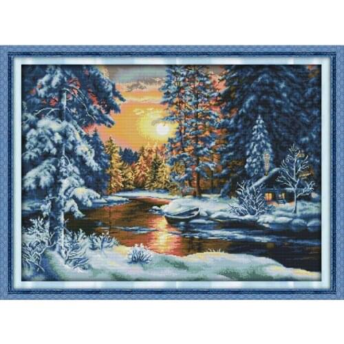 Joy Sunday Sunset snow counted 14CT cross stitch set DIY scenery cross-stitch DMC Chinese cross stitch kit embroidery Home decor