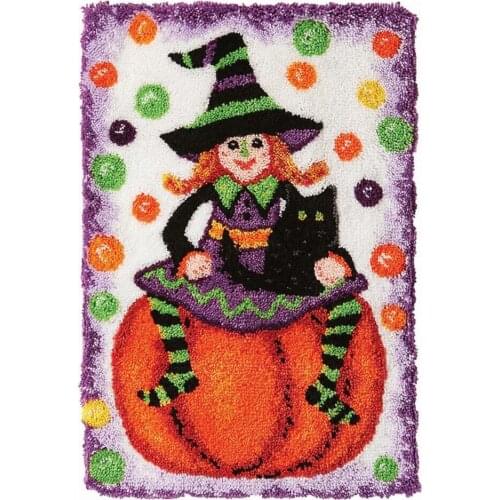 Latch Hook Rug Kits DIY Crochet Yarn Rugs Hooking Craft Kit with Color Preprinted Pattern Design for Adults Kids Halloween