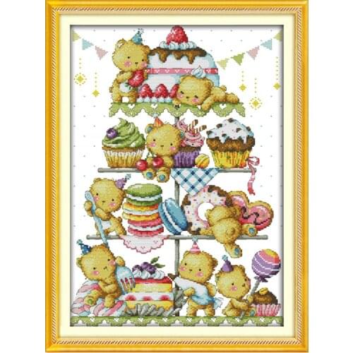 Lovely Bear Family DIY Set DMC Cross Stitch Fabric Chinese Counted Cross Stitch Patterns Kits 11CT Printed On Canvas Home Decor