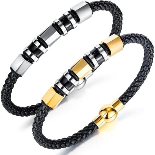 Modyle 2020 New Fashion Gold Silver Color Stainless Steel Braided Leather Bracelets For Men Punk Vintage Male Jewelry