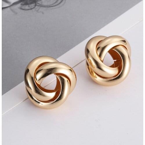 New Fashion Gold Color Twisted Small Stud Earrings for Women Statement Glossy Metal Earring Minimalist Party Jewelry