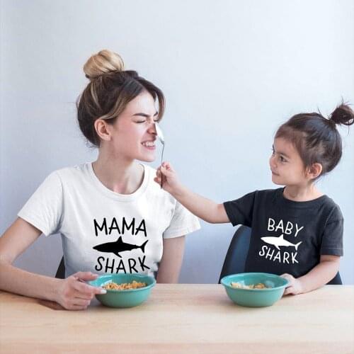 Shark family matching clothes T shirt Women son daughter mum T shirt tops kids baby girl boys casual T shirt