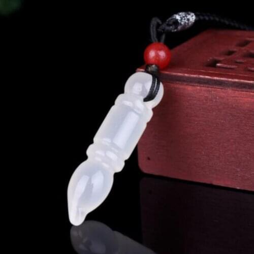 Natural White Chalcedony Hand-carved Brush Three-dimensional Jade Pendant Fashion Jewelry for Men and Women To Study Necklace