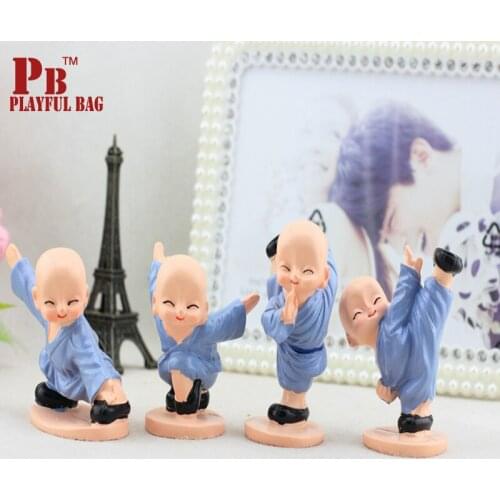 PB Playful bag Funny cute little monk 4PCS Chinese Shaolin Kung Fu Kid Mini Figure 5.5cm resin doll Home Furnishing ornaments be