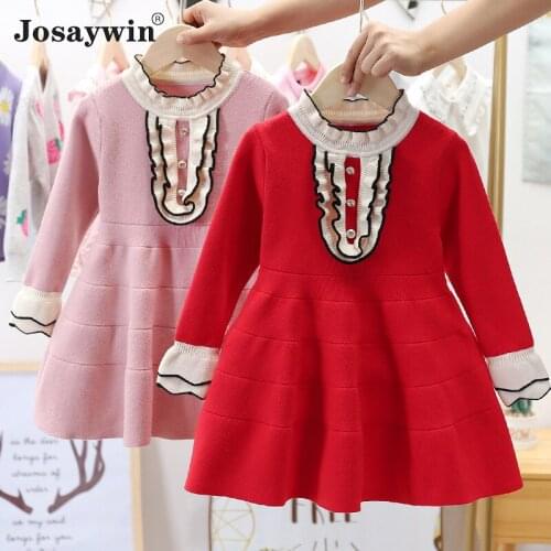 Josaywin Children Clothes Dress for Girls Baby Long Sleeve Sweater Knit Girl Dress Winter Princess Party Wedding Kids Vestidos