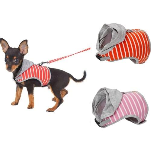 Stripe Dog Hooded Vest Harness and Leash Pet Puppy Cat Vest Jacket For Small Medium Dogs Teddy Chihuahua Yorkies Pet Supplies