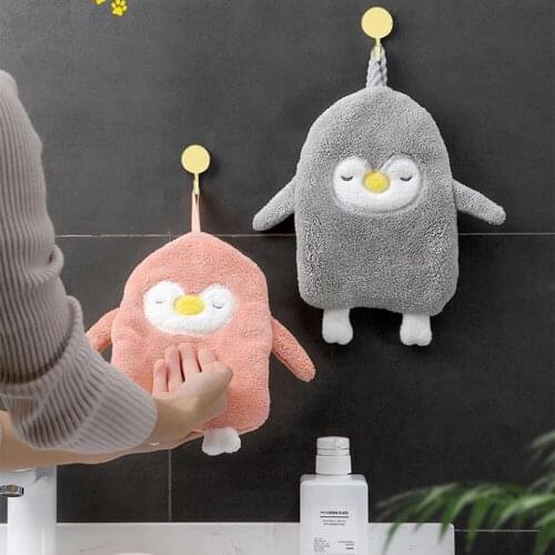 Cute Kids Nursery Towel Penguin Hand Towel Toddler Soft Plush Cartoon Animal Wipe Hanging Bathing Towel For Children Bathroom