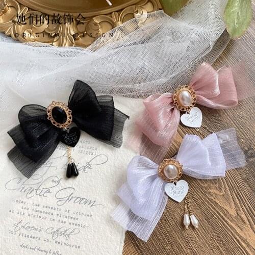 Hand Made Fairy Sweet Headpiece Lolita Girl Gentle Hair Clip Pearl Love Tassel Edge Clamp Kawaii Cute Side Clip Hiar Accessories