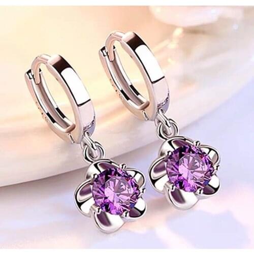 Real S925 Sterling Silver Fancy Earrings Natural Amethyst Gemstone Silver 925 Jewelry Orecchini Aros Mujer Oreja Drop Earrings