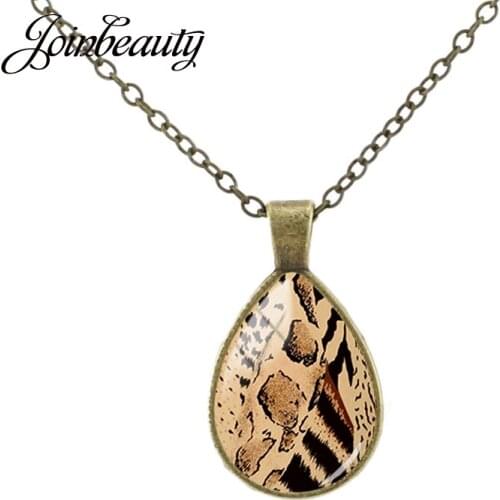 JOINBEAUTY Charm Women Necklaces Tiger Stripe Pattern Water Tear Drop Necklace Vintage Handmade Glass Pendant Jewelry TX134