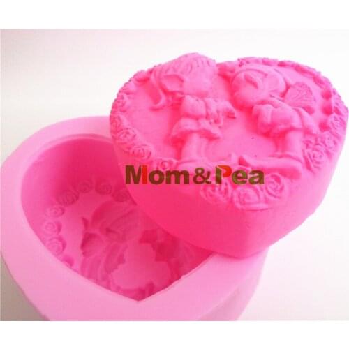 Mom&Pea 0347 Free Shipping Boy & Girl Heart Silicone Soap Mold Cake Decoration Fondant Cake 3D Mold Food Grade Silicone Mould