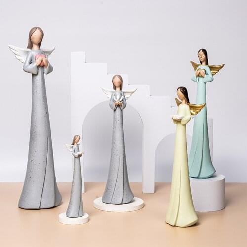 Nordic Angel Toys Cartoon Decorations Ornaments Iron Wings Girl Doll Resin Statue Home Decoration Character Resins Holiday Gifts