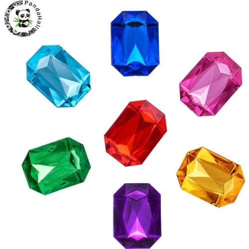 Mixed Colors Rectangle Cabochons Imitation Taiwan Acrylic Rhinestone Rivoli Back & Faceted Cabochon 25x18x7mm About 200pcs/bag