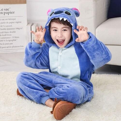Onesie Hooded Stitch Children Pijama Kids Animal Cosplay Pajamas One Piece Sleepwear Halloween Costume Jumpsuit