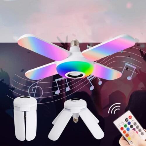 LED Four-Leaf Remote Control Smart Audio Music Lamp 50W RGB Colorful White Light Folding Bulb Light KTV Stage Light dropship