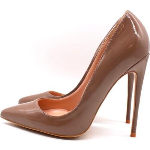 Free shipping fashion women Pumps Khaki patent leather Pointy toe high heels shoes size33-43 12cm 10cm 8cm Stiletto heeled