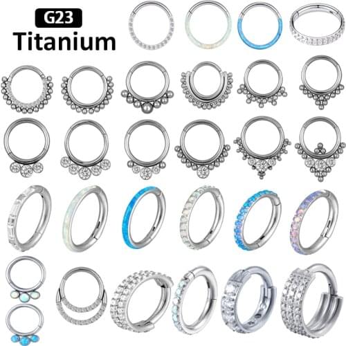 1PS G23 Titanium Zircon stone hight Segment Rings Open Small Septum Piercing Nose Earrings Fashion piercing jewelry