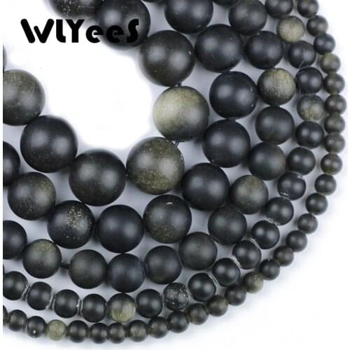 WLYeeS Matte Gold Obsidian Natural Stone High quality Round Loose beads 4/6/8/10/12MM Jewelry bracelets making accessory DIY 15"