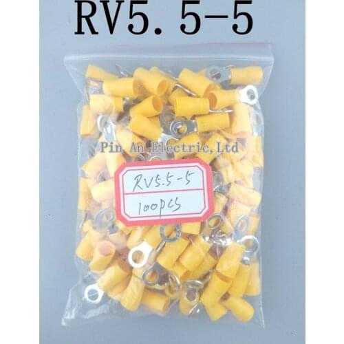 RV5.5-5 Yellow Ring insulated terminal cable Crimp Terminal 100PCS/Pack suit 4-6mm2 Cable Wire Connector RV5-5 RV