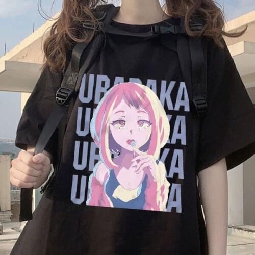 Womens Japanese Anime Printed T-shirt Loose Short Sleeve Korean Harajuku T-shirt Casual Kawaii INS T-shirt