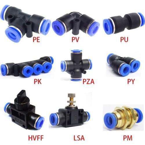 10PCS A Lot PE/PU/PV/PZA/PK/PY/ 4-12mm Pipe Hose Connector Quick Release Air Push In Pneumatic Fittings 1/4