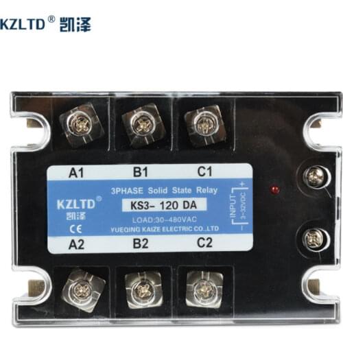 KZLTD 3 Phase Solid State Relay SSR 120A DC AC Solid State Relay 3-32V DC to 30-480V AC SSR Relay Three Phase 120A Relais