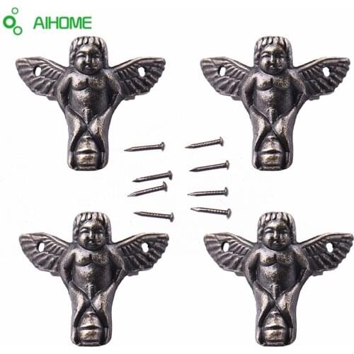 4pcs Antique Angel Style Vintage Jewelry Chest Gift Box Decor Wood Case Decorative Feet Leg Metal Corner Protector With Screws