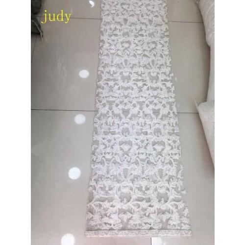 5yards White embroidery lace sequined beads fashionable European and American style fabric used for wedding dress design FH