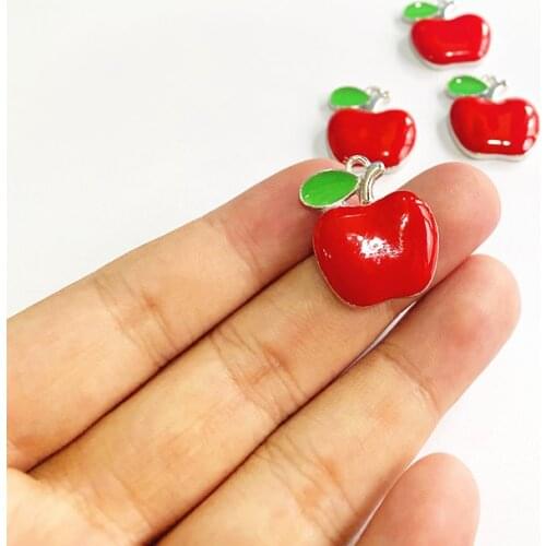 6pcs Cute Enamel Red Apple Charms Accessories Pendant , For DIY Handmade Women Earrings Findings Jewelry Making Supplies