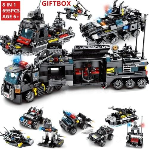 Police SWAT ROBOT Toy Truck Car Military ARMY Tank Building Blocks Sets Playmobil Brinquedos City Bricks Educational Kids Toys
