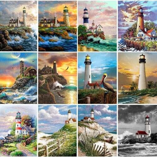 5D Diamond Painting Lighthouse Cross Stitch Kit Full Drill Square Embroidery Landscape Mosaic Picture of Rhinestones Home Decor
