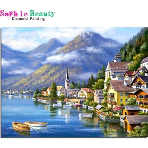 Diamond rhinestone Picture by numbers country house diy diamond painting landscape resin square rhinestone diamond embroidery