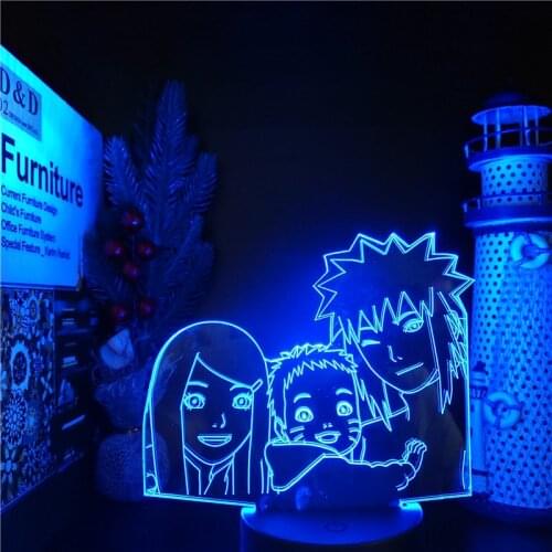 Anime Naruto Minato Kushina Family 3D Light Acrylic LED Night Light for Room Decor Bedroom Table Nightlight Table Manga Gifts