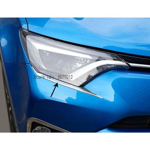Car Styling Body Head Front Eyebrow/Trim Light Lamp Frame Stick ABS Chrome Hoods Moulding 2pcs For Toyota RAV4 2016 2017 2018