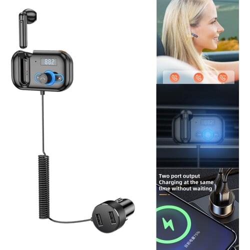 Car Fast Charger Bluetooth Headset FM Transmitter Wireless FM Radio Hands-free HiFi MP3 Music player Receiver Dual USB Output