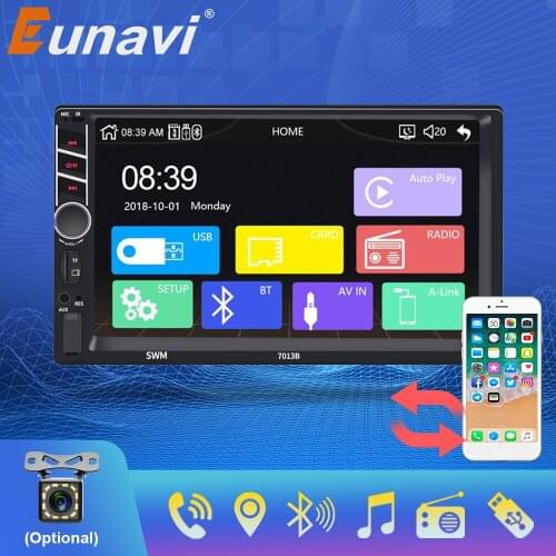 Eunavi 2 Din Car Player 7 Inch HD Touch Screen MP5 Multimedia Player Digital Radio FM Bluetooth Auto Player Support Mirrorlink