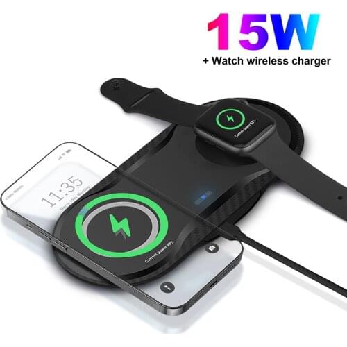 2 In 1 15W Wireless Charger Pad For iPhone 11 Pro XS Max Samsung Galaxy S10 Plus Qi Wireless Charging Dock For Apple Watch 6 5 4