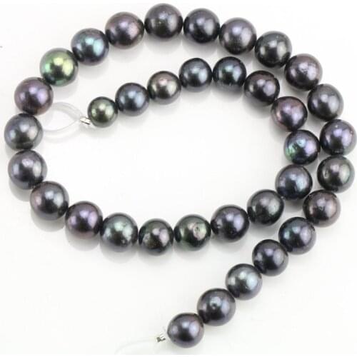 Unique Pearls jewellery Store,10-12mm Black Large Potato Round Freshwater Pearl Loose Beads,15inchs One Full Strand