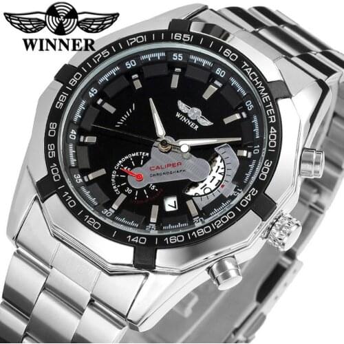 Hot Sale Winner Watches Men Sports Watches Stainless Steel Band Auto Date Automatic Mechanical Wristwatches Small seconds Watch