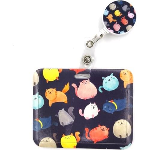 Color Cats Cartoon Retractable Badge Reel Lanyard Nurse ID Business Credit Card Work Office Student Clips Card Cover Holder Bag